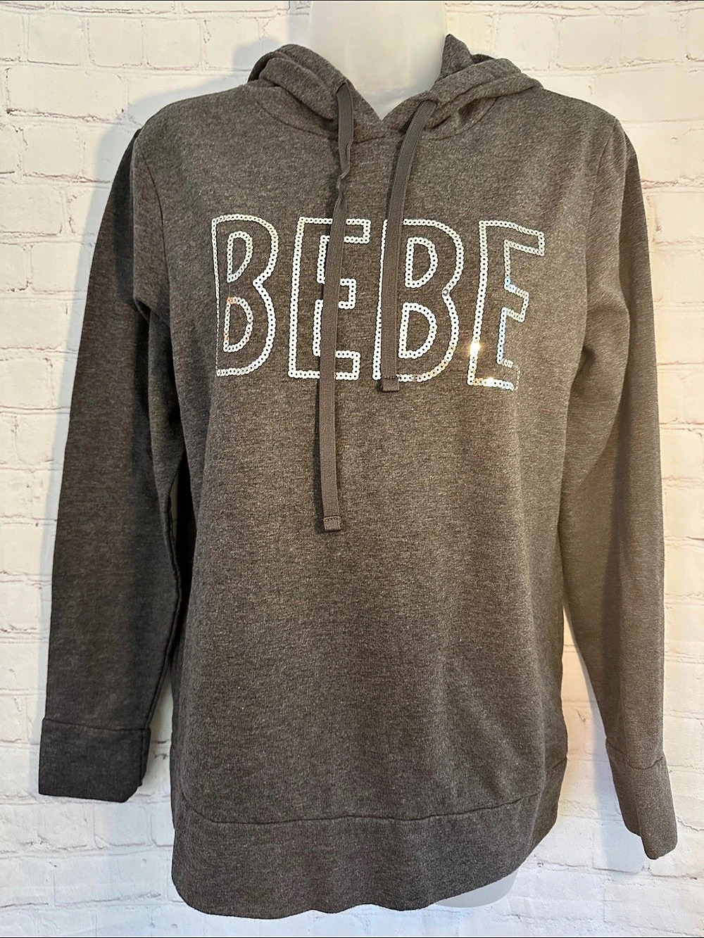 bebe Sport Sequin Logo Hoodie in Gray Size Large
